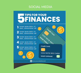 FINANCIAL TIPS FOR SOCIAL MEDIA POST WITH CREDIT CARD AND COINS