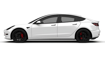 A sleek white electric vehicle shown in profile view, emphasizing its modern design.