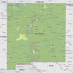 Fototapeta premium Physical political map of New Mexico, United States