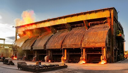금속을 녹이는 대형 산업 용광로