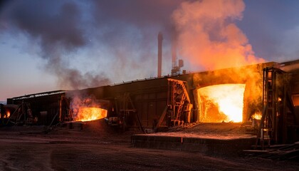 금속을 녹이는 대형 산업 용광로