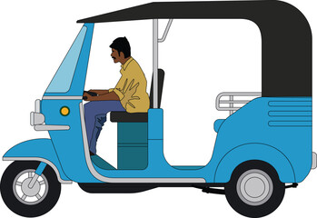 Blue auto rickshaw indian and pakistan. Auto Rikshaw Vector Illustration, CNG auto rikshaw, Indian three wheeler taxi, Auto rickshaw side view,Illustration of Auto Rickshaw vector art