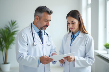 Doctors discussing patient medical report