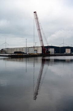Loading cranes of the VCK Logistics company in the Bering and Suez port of Amsterdam, Netherlands