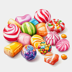 Fototapeta premium Colorful Assortment of Delicious Candy and Sweets with various Shapes and Textures, Perfect for Celebrations, Parties, and Special Occasions