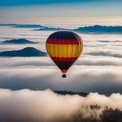 Obraz premium Balloon ride in sky over clouds. Tourism, travel attraction and adventure.