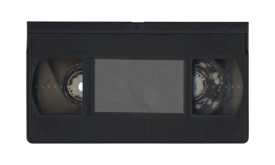 VHS old cassette front side, isolated video tape with clear area for mockup on transparent background in retro Y2K style