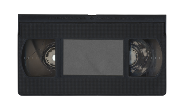VHS old cassette front side, isolated video tape with clear area for mockup on transparent background in retro Y2K style