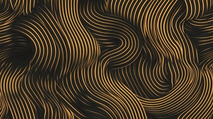 Fototapeta premium Abstract wavy background with golden lines on a black background.