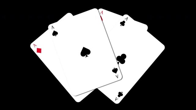 Playing cards falling aces and unfold animation with clear transparent alpha channel background