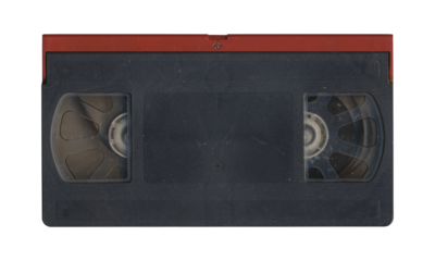 VHS old cassette front side, isolated video tape with clear area for mockup on transparent background in retro Y2K style