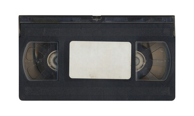 VHS old cassette front side, isolated video tape with clear area for mockup on transparent...
