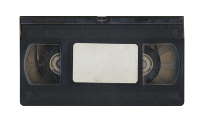 VHS old cassette front side, isolated video tape with clear area for mockup on transparent background in retro Y2K style