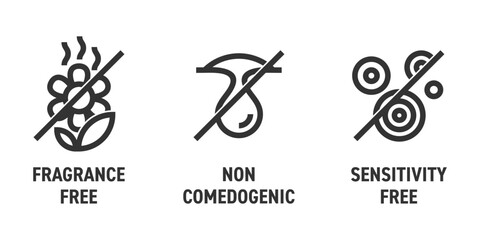 Fragrance, Comedogenic and Sensitivity free icons in bold line