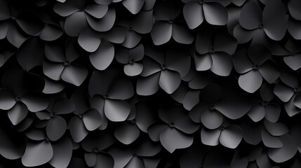 A detailed view of black paper flowers arranged on a white wall showcasing intricate designs and textures in a flat lay perspective SEAMLESS PATTERN