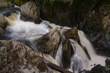 Waterfalls at Big Falls State Park in Vermont from the Side with Slow Shutter Speed