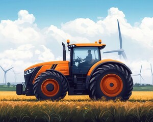 Fototapeta premium A tractor powered by clean energy working in a field, Electric Machinery, Sustainable and powerful