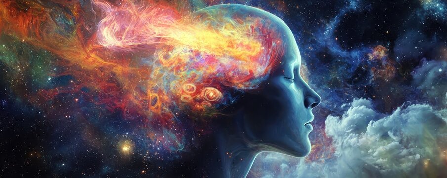 Mystical entity visualizing an altered state mind