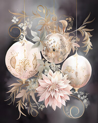 A beautiful illustration featuring delicate ornaments and a pink flower.