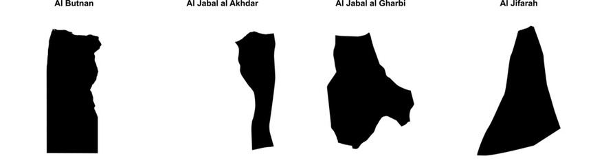 Al Butnan, Al Jabal al Akhdar, Al Jabal al Gharbi, Al Jifarah outline maps