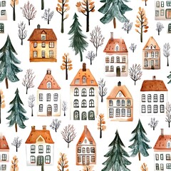 Fototapeta premium Pattern of Houses and Trees