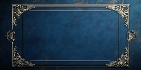 Vintage ornate silver frame on blue textured background