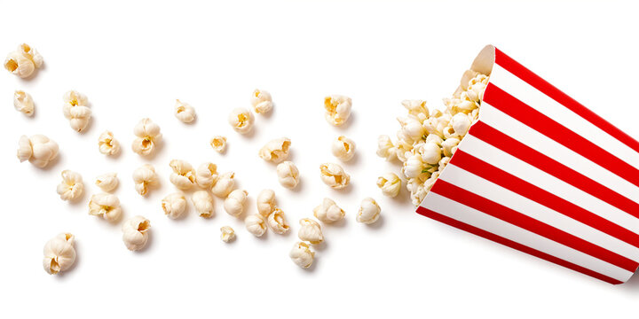 Delicious Popcorn Spilling from Red Striped Box, Movie Snack - Powered by Adobe
