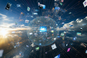 Fototapeta premium Global network connection with circulating media content