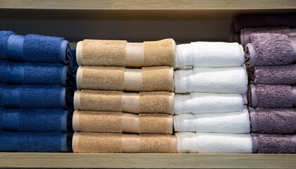 towels on display for sale, different hues, AI generated
