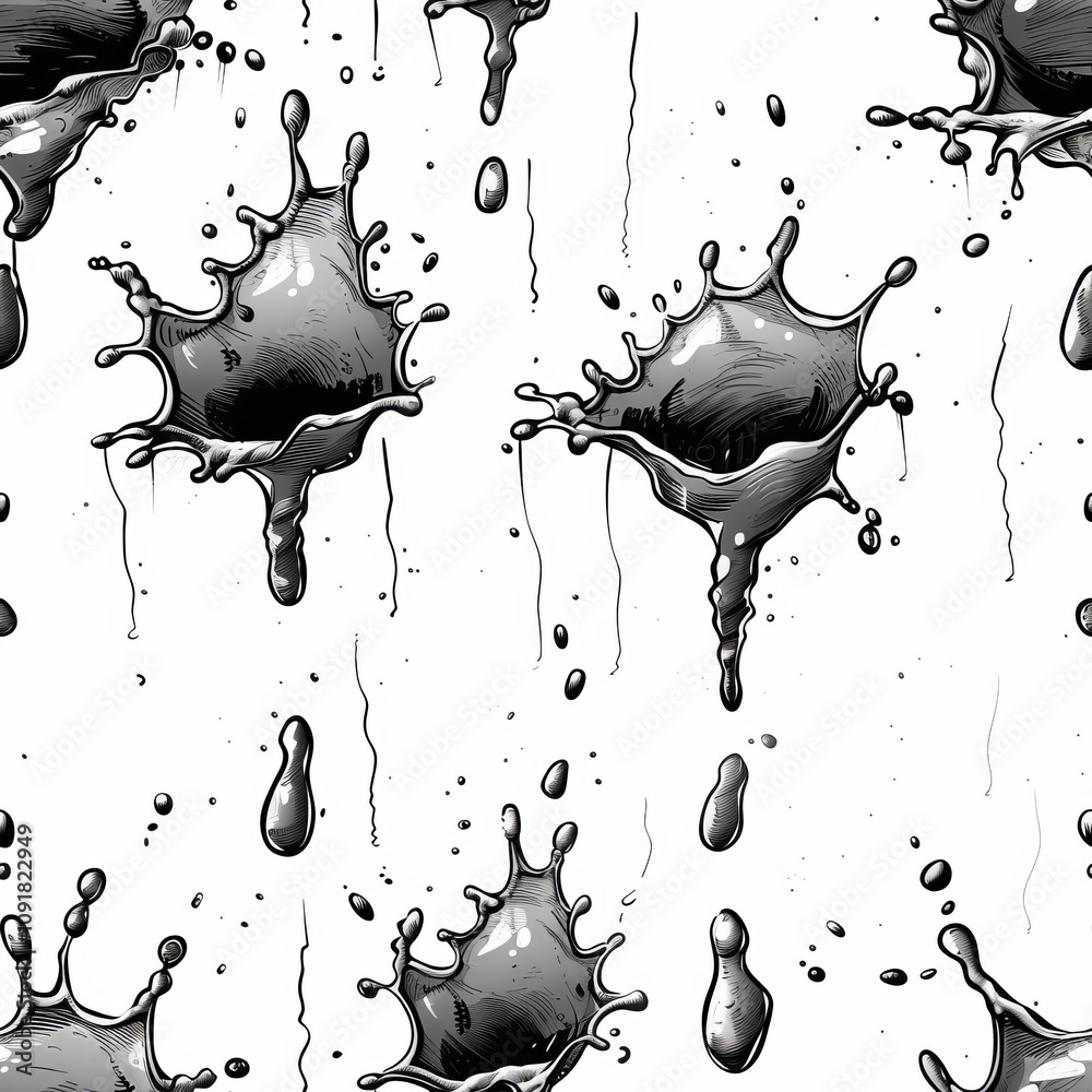 Poster the artwork features a repeating pattern of black ink splashes on a white background, showcasing dyn