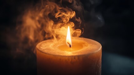 Glowing candle with smoke.
