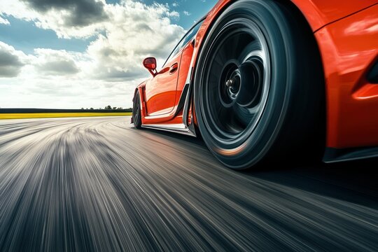 Dynamic Close-Up of a Racing Car on Track