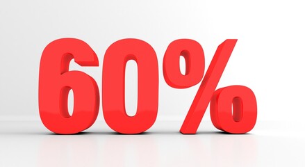Percent discount 3d sign on white background. 3d 60 percent off discount promotion sale. Special offer 60% discount tag, sale up to 60 percent off. Sale symbol, special offer label, sticker, tag	
