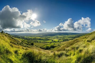 Obraz premium Scenic Green Valley Under Bright Blue Sky