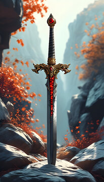 Fantasy Sword in a Mystical Setting
