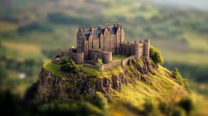 Fototapeta premium Majestic castle atop a hill, scenic landscape.