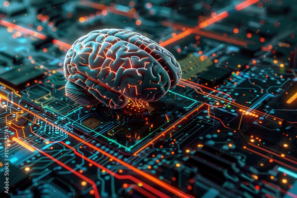 Leinwandbilder artificial intelligence concept depicting a human-like head with a complex circuit board brain, illu