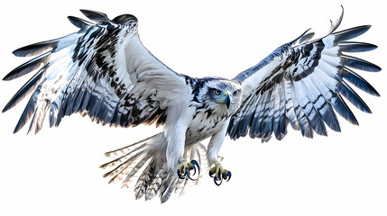 A majestic harpy eagle in mid-flight, wings fully spread and talons ready, isolated on white background. Majestic Eagle Flight. Illustration