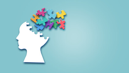 Brain with puzzle , autism, memory loss, dementia and alzheimer awareness, world mental health day concept.