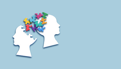 Brain with puzzle , autism, memory loss, dementia and alzheimer awareness, world mental health day concept.