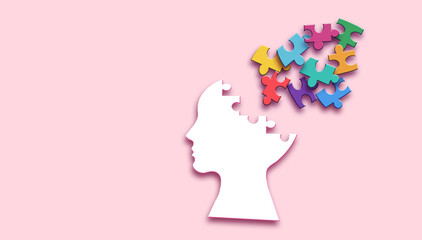 Brain with puzzle , autism, memory loss, dementia and alzheimer awareness, world mental health day concept.