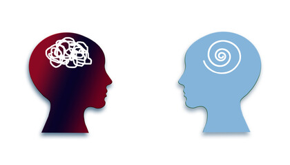 Mental health, brain disorder concept. Alzheimer and psychology concept. Psycho therapy concept with human heads.
