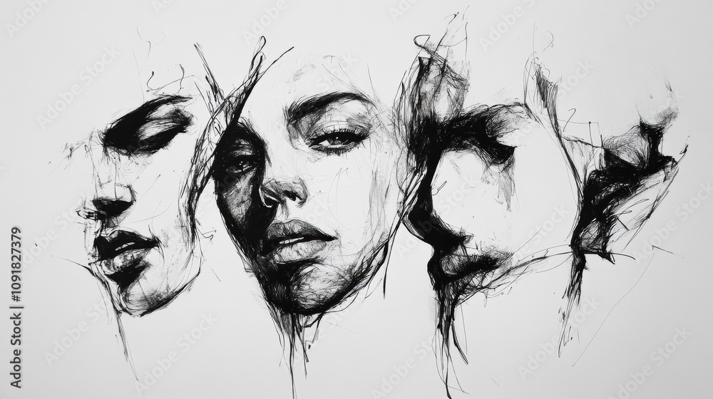 Fototapete portraits capture the essence of human emotion through powerful shadows and intricate line work, rev