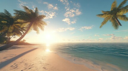 Tranquil Sunset Scene at a Tropical Beach Paradise