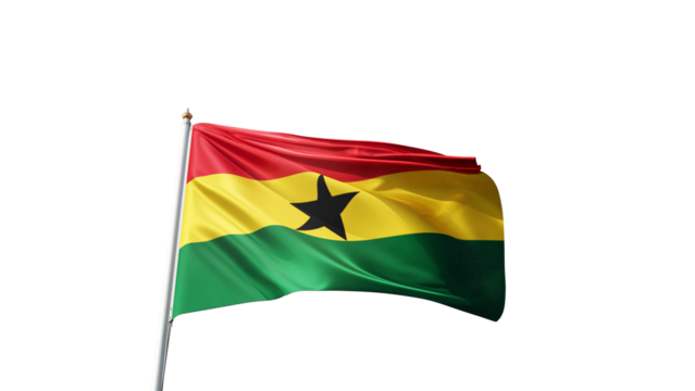Flag of ghana with no background, transparent png, flag on a flag pole waving in the wind, national symbol of ghana, country in africa, picture of a flag
