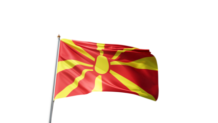 Flag of north macedonia with no background, transparent png, flag on a flag pole waving in the wind, national symbol of north macedonia, country in europe, picture of a flag