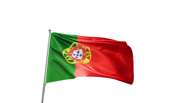 Flag of portugal with no background, transparent png, flag on a flag pole waving in the wind, national symbol of portugal, country in europe, picture of a flag