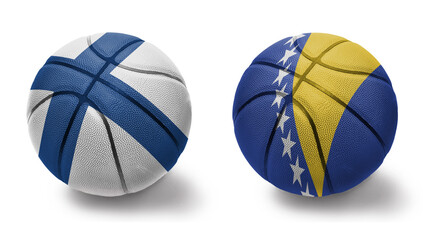 basketball balls with the national flags of bosnia and herzegovina and finland on the white...