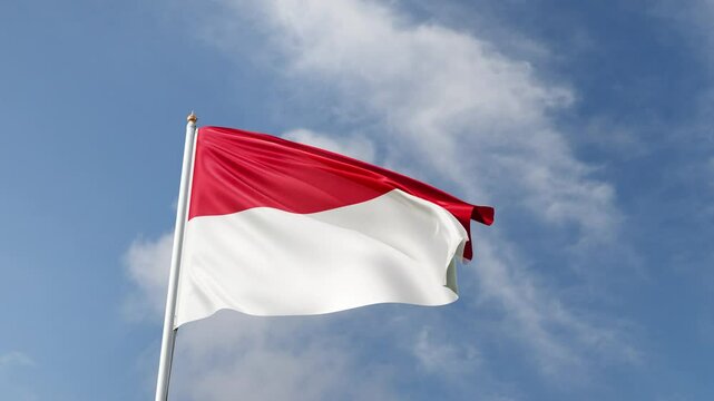 flag of monaco on a blue sky, waving in the wind, national symbol of the city of monaco, european country, tall flagpole, video of a flag on the sky