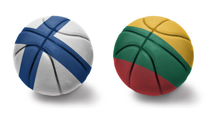 Obraz premium basketball balls with the national flags of lithuania and finland on the white background.